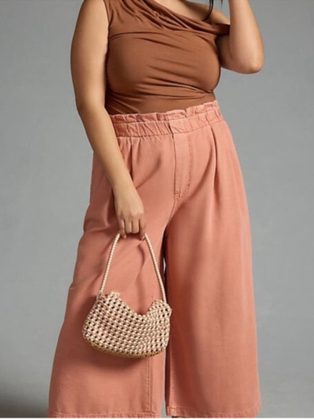 Wide-Leg High-Waist Cropped Pants in Dusty Rose